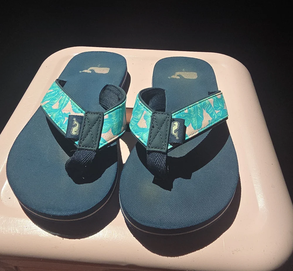 Vineyard Vines Kids Teal & Navy Flip Flops with Whale Logo
